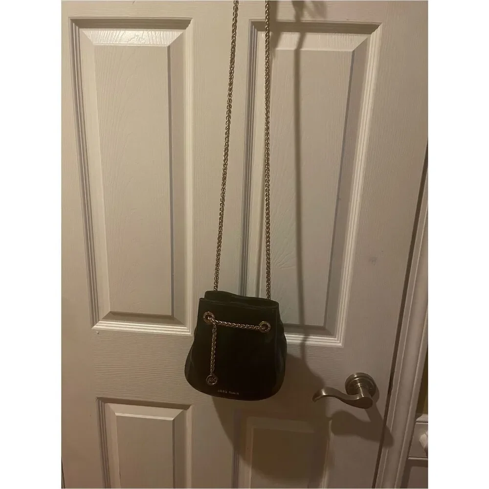 Anne Klein syntheticBlack Quilted Bucket Crossbody with Gold Chain strap &accent